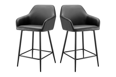 Ovela Set of 2 Paige Faux Leather Bar Stools - Black PU/Black