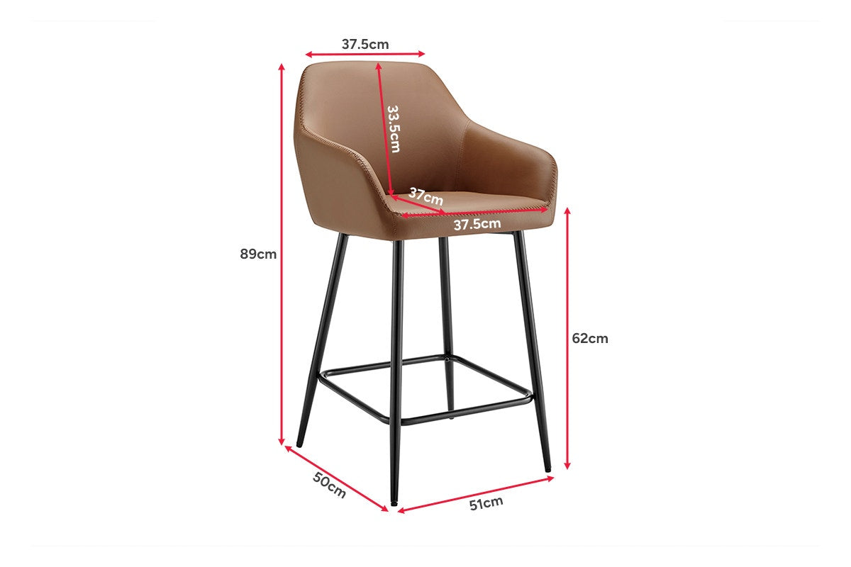 Ovela Set of 2 Paige Faux Leather Bar Stools (Tan PU/Black)