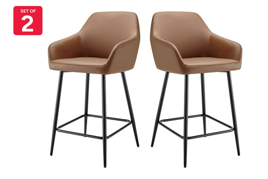 Ovela Set of 2 Paige Faux Leather Bar Stools (Tan PU/Black)