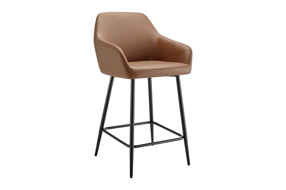 Ovela Set of 2 Paige Faux Leather Bar Stools (Tan PU/Black)