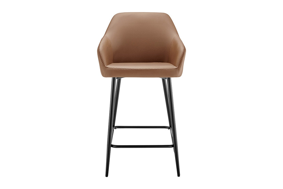 Ovela Set of 2 Paige Faux Leather Bar Stools (Tan PU/Black)