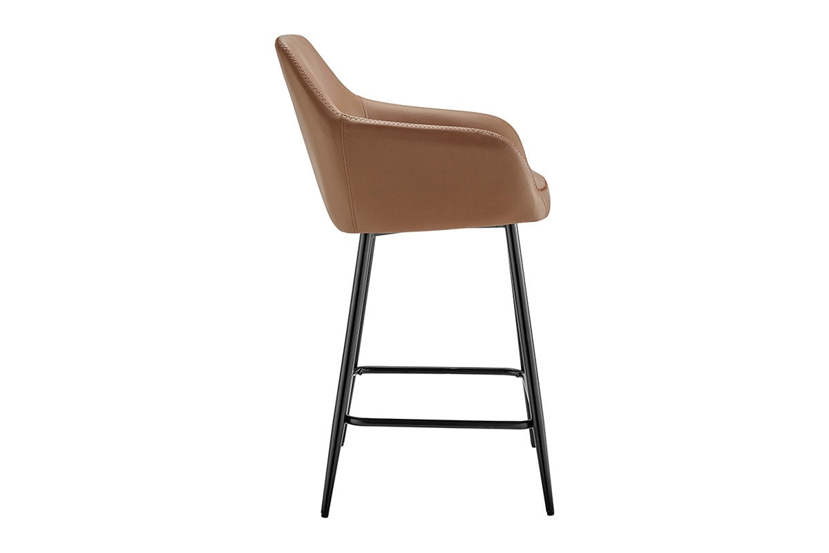 Ovela Set of 2 Paige Faux Leather Bar Stools (Tan PU/Black)