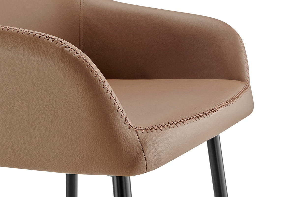 Ovela Set of 2 Paige Faux Leather Bar Stools (Tan PU/Black)