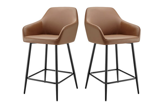 Ovela Set of 2 Paige Faux Leather Bar Stools (Tan PU/Black)