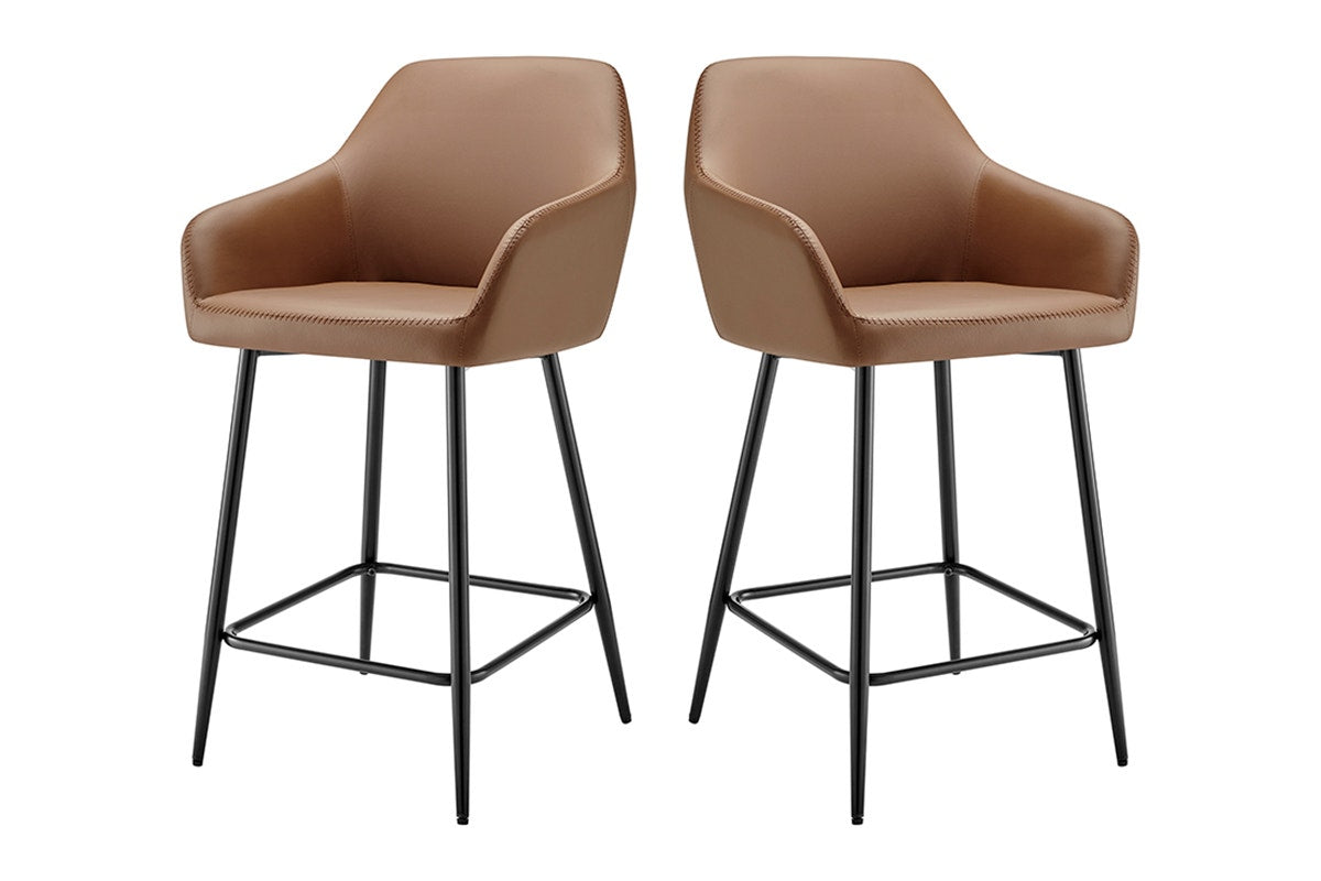 Ovela Set of 2 Paige Faux Leather Bar Stools (Tan PU/Black)