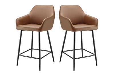 Ovela Set of 2 Paige Faux Leather Bar Stools - Tan PU/Black
