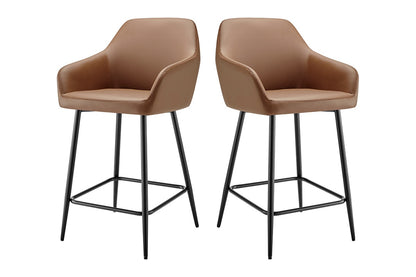 Ovela Set of 2 Paige Faux Leather Bar Stools (Tan PU/Black)