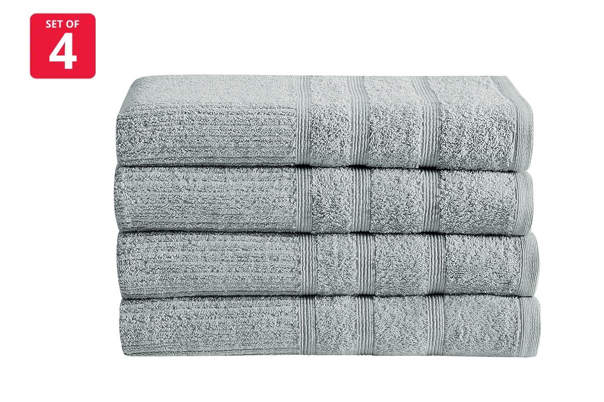 Ovela Set of 4 Ribbed Bath Towels - Silver | Auzzi Store