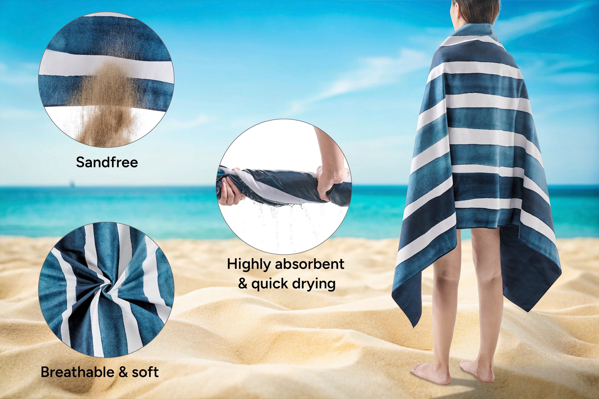 Ovela Sand Free Beach Towel (Navy)
