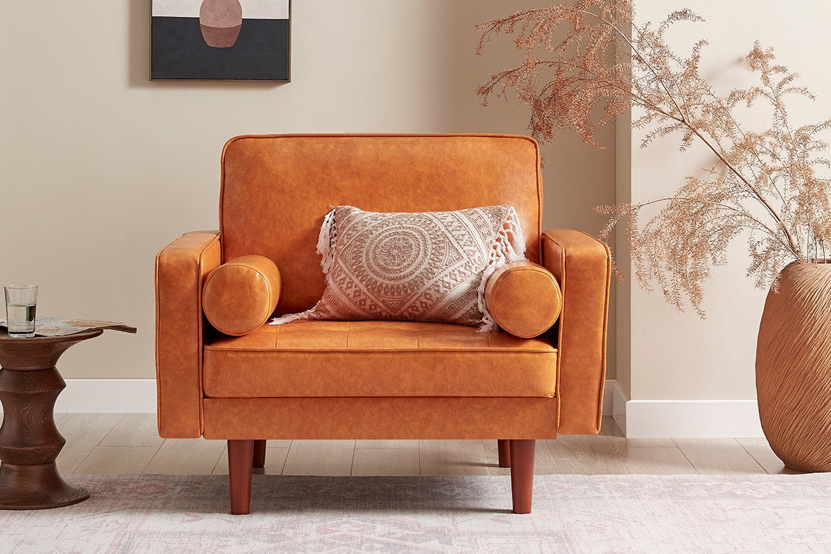 Ovela Stockholm Faux Leather Armchair (Cognac, PU Leather)