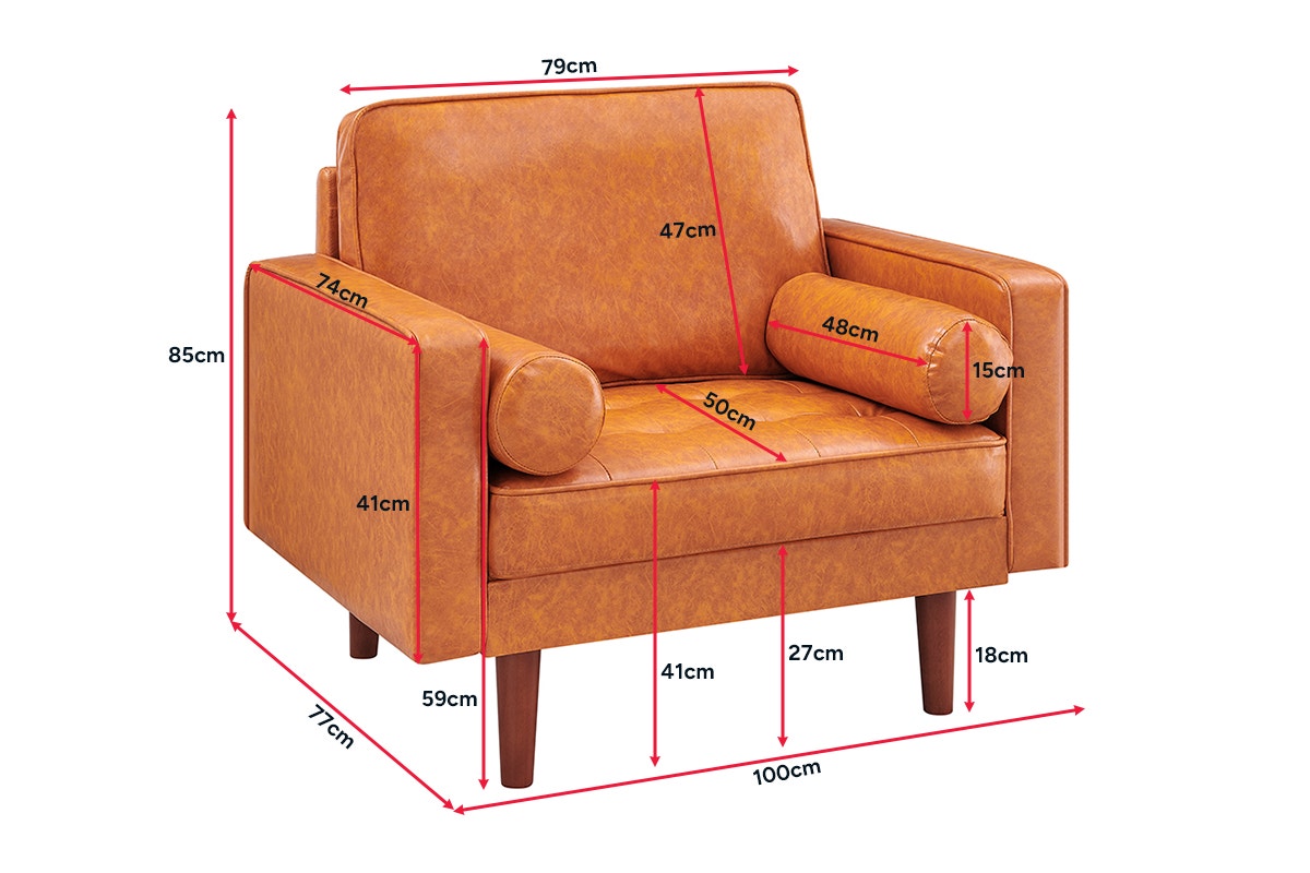 Ovela Stockholm Faux Leather Armchair (Cognac, PU Leather)