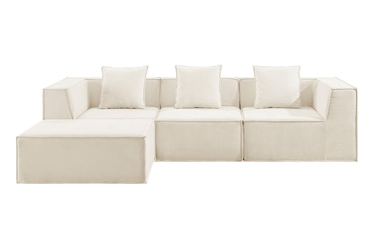 Ovela Softly 3 Seater Compressed Modular Sofa with Ottoman (Cream)