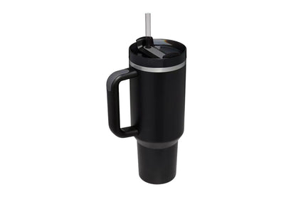 1.2L Stainless Steel Insulated Tumbler with Straw  - Black)