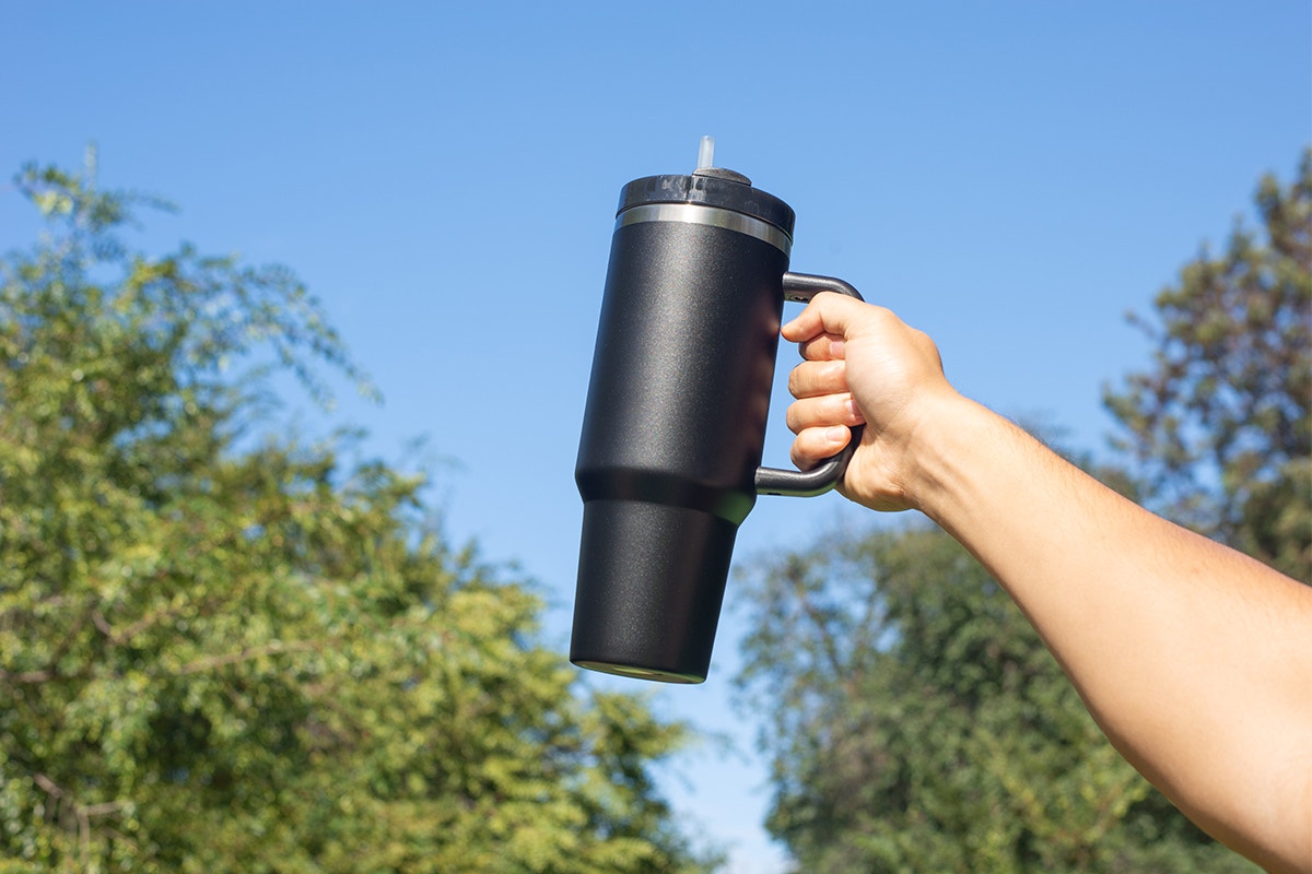 1.2L Stainless Steel Insulated Tumbler with Straw  - Black)