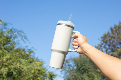 1.2L Stainless Steel Insulated Tumbler with Straw  - Cream)