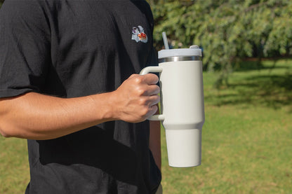 1.2L Stainless Steel Insulated Tumbler with Straw  - Cream)