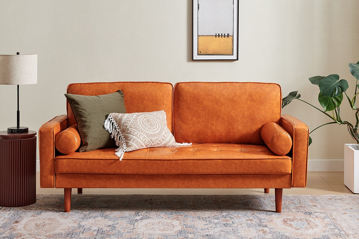 Ovela Stockholm 3 Seater Sofa (Tan, PU Leather)