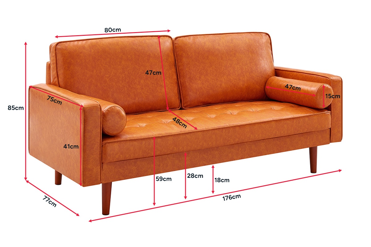 Ovela Stockholm 3 Seater Sofa (Tan, PU Leather)