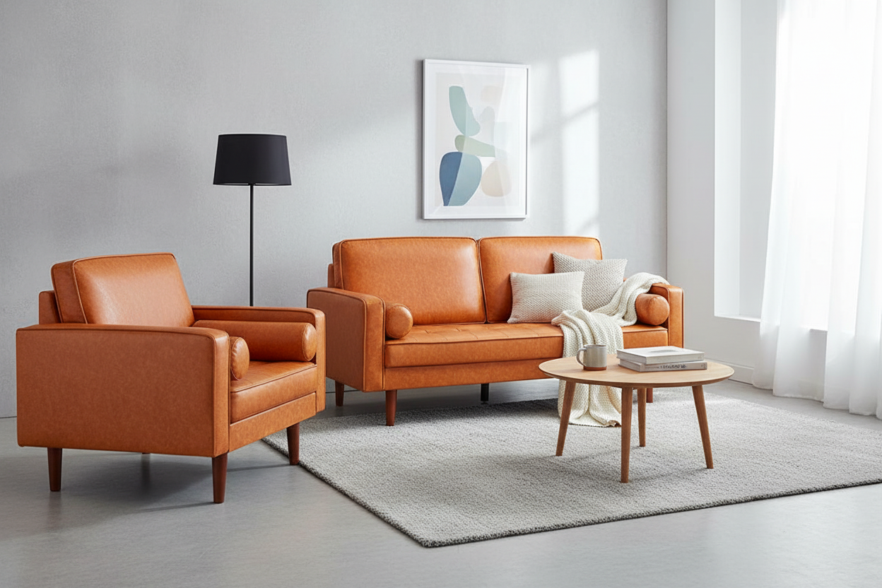 Ovela Stockholm Faux Leather Armchair (Cognac, PU Leather)