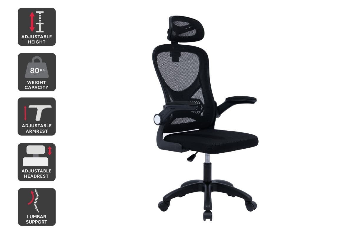 Ovela Student Mesh Office Chair with Head Rest (Black)