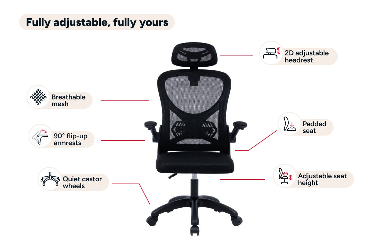 Ovela Student Mesh Office Chair with Head Rest (Black)
