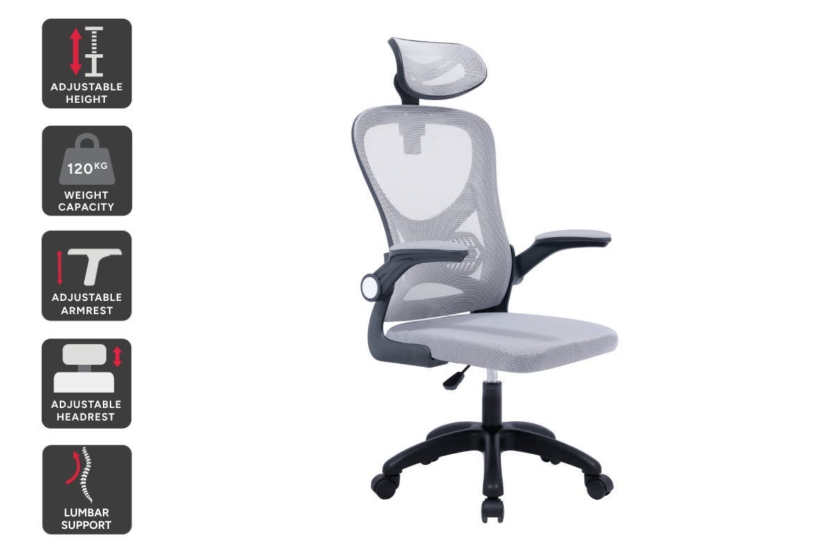 Ovela Student Office Chair with Head Rest (Grey)