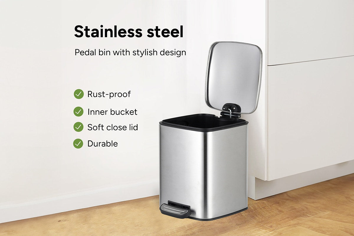 Ovela 30L and 6L Rubbish Bin Set (Stainless Steel)