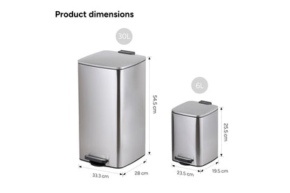 Ovela 30L and 6L Rubbish Bin Set (Stainless Steel)