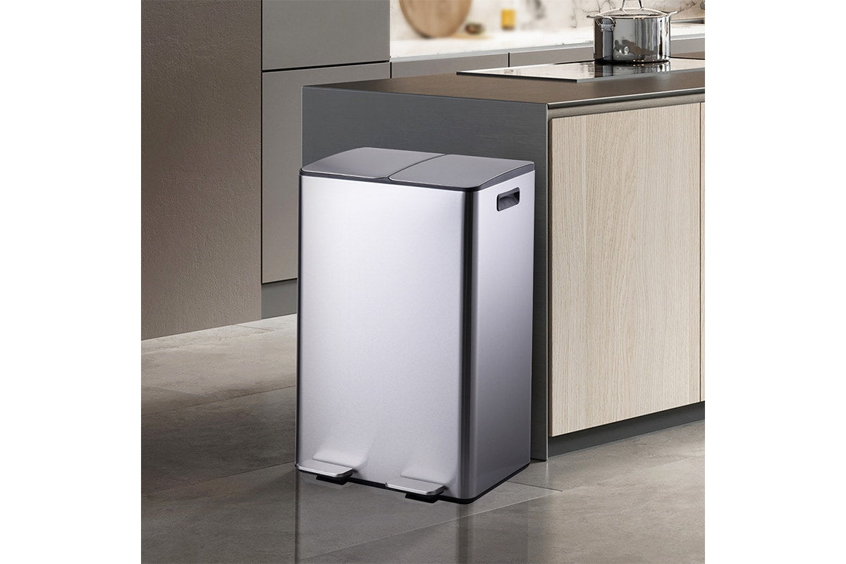 Ovela 60L Dual Compartment Pedal Rubbish Bin (Stainless Steel)