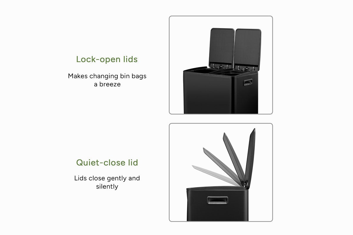 Ovela 60L Dual Compartment Pedal Rubbish Bin (Black)