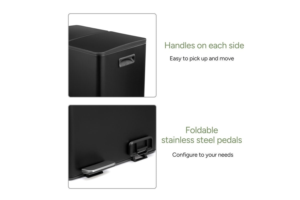 Ovela 60L Dual Compartment Pedal Rubbish Bin (Black)