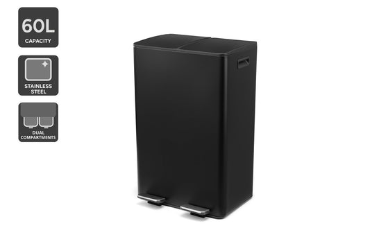Ovela 60L Dual Compartment Pedal Rubbish Bin (Black)