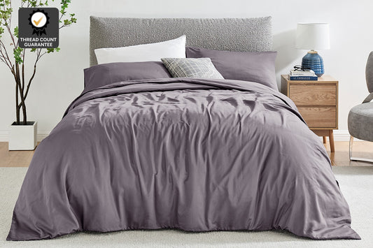Ovela 1200TC Cotton Rich Quilt Cover Set (Castlerock Grey, Single) - Auzzistore
