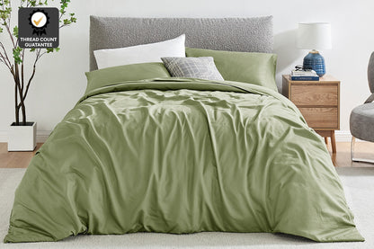 Ovela 1200TC Cotton Quilt Cover Set  - Oiled Green; Single)