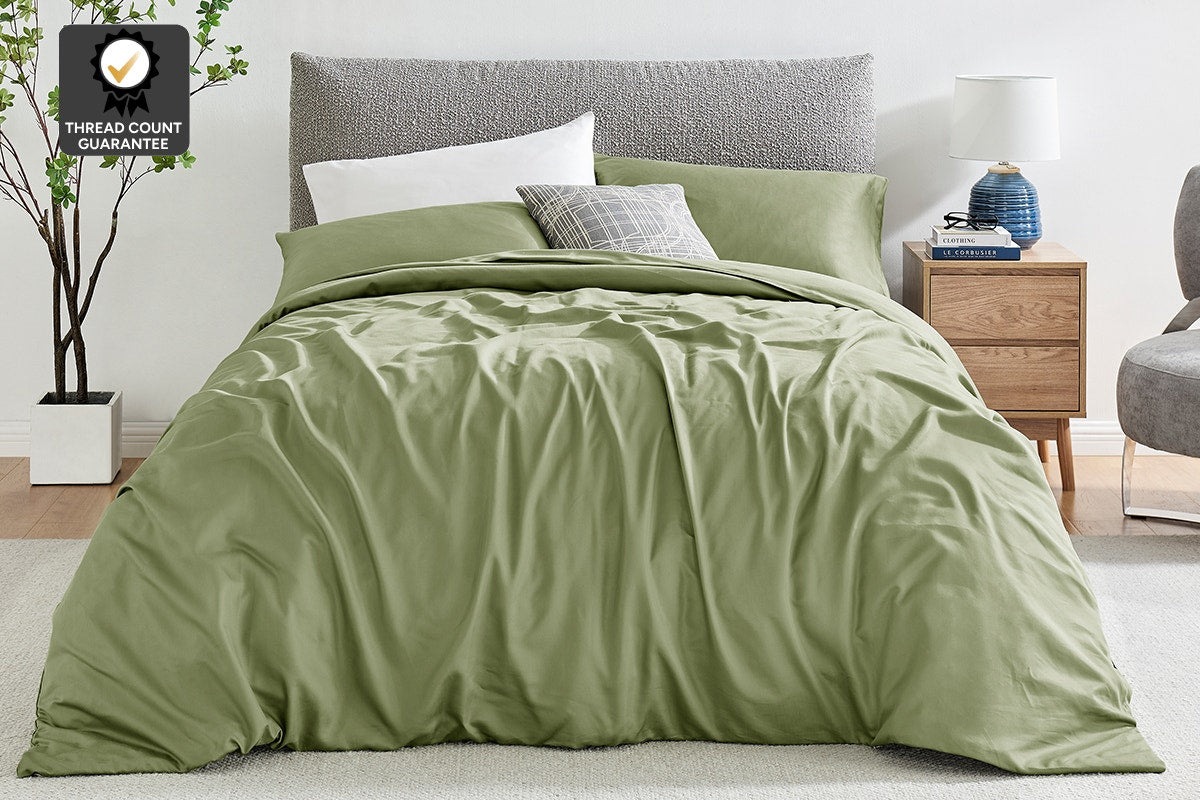 Ovela 1200TC Cotton Rich Quilt Cover Set (Oiled Green, King)