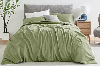 Ovela 1200TC Cotton Quilt Cover Set  - Oiled Green; Single)