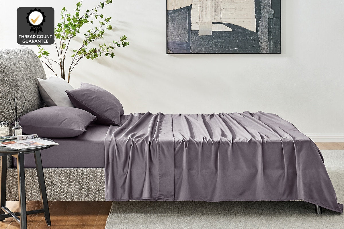 Ovela 1200TC Cotton Rich Bed Sheet Set (Castlerock Grey, King)