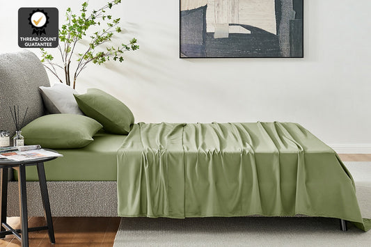 Ovela 1200TC Cotton Bed Sheet Set  - Oiled Green; Single)