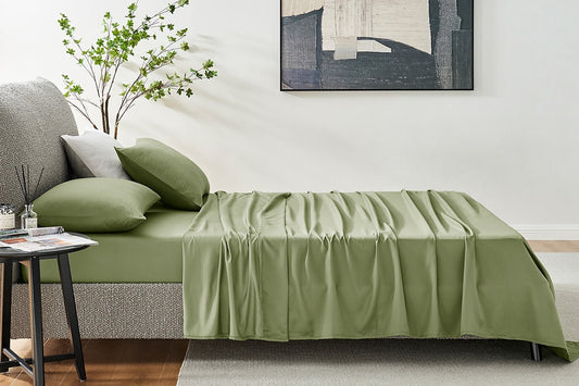 Ovela 1200TC Cotton Bed Sheet Set - Oiled Green; Single)