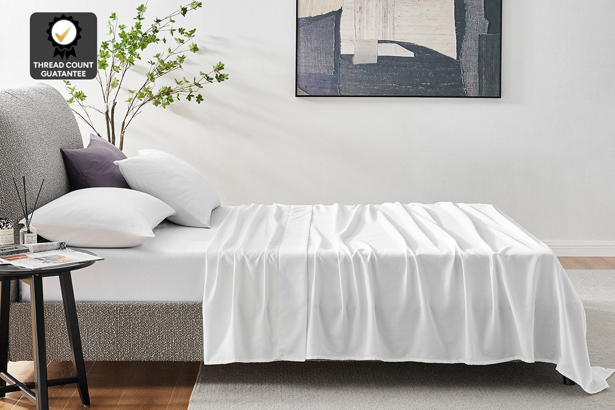 Ovela 1200TC Cotton Bed Sheet Set  - White; Single)