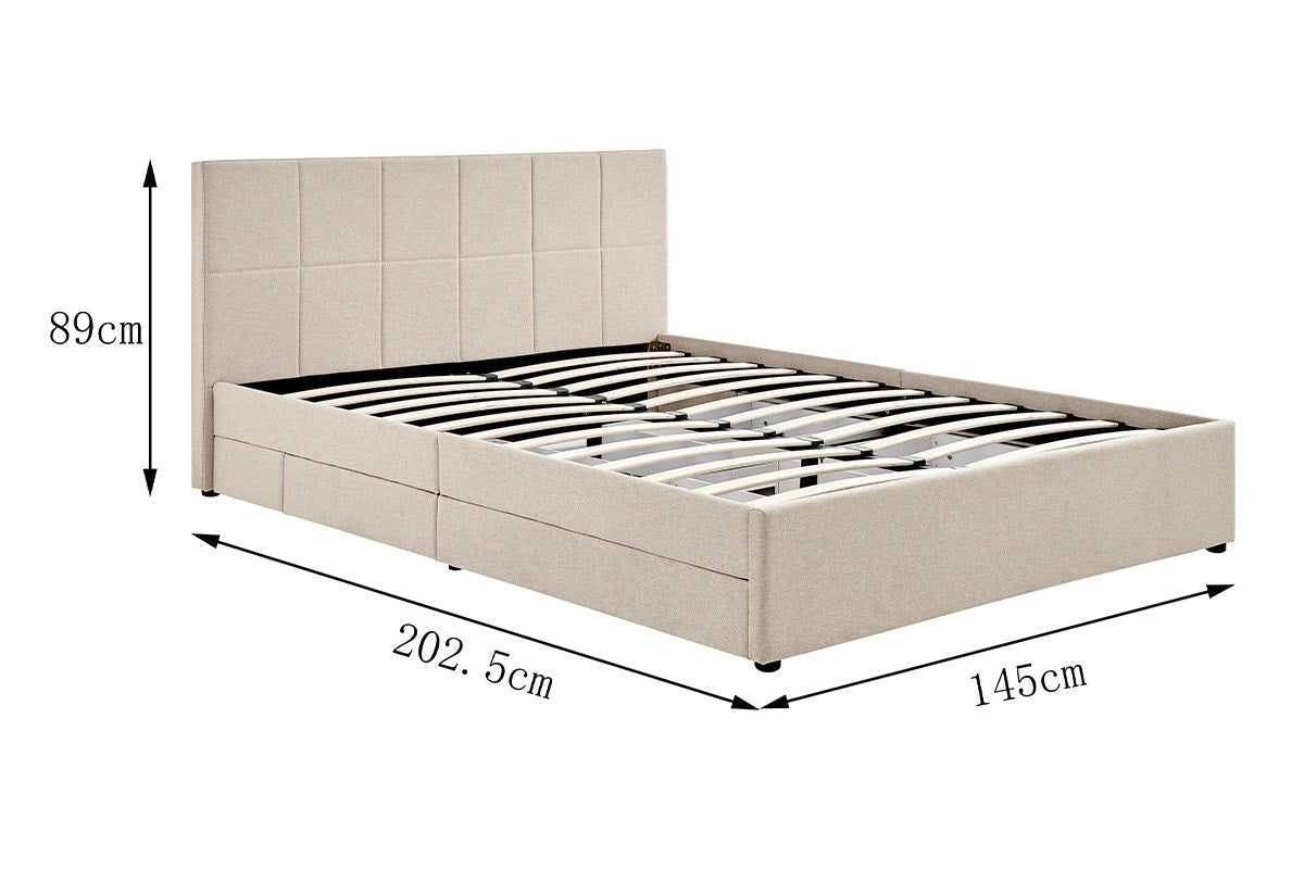 Ovela Theodore Storage Bed Frame with Drawers (Double Beige)