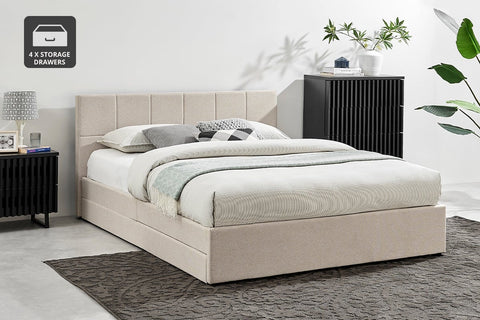 Ovela Theodore Storage Bed Frame with Drawers (Double Beige) - Auzzistore
