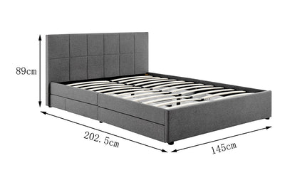 Ovela Theodore Storage Bed Frame with Drawers - Double Charcoal