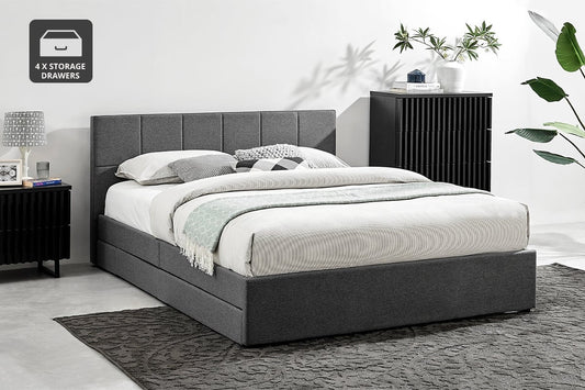 Ovela Theodore Storage Bed Frame with Drawers - Double Charcoal