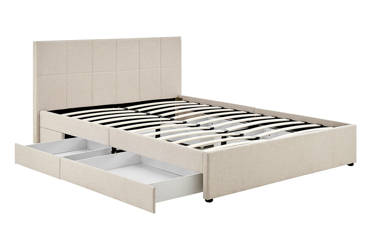 Ovela Theodore Storage Bed Frame with Drawers (Double Beige)
