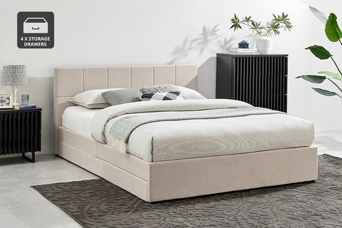 Ovela Theodore Storage Bed Frame with Drawers (Queen Beige) - Auzzistore