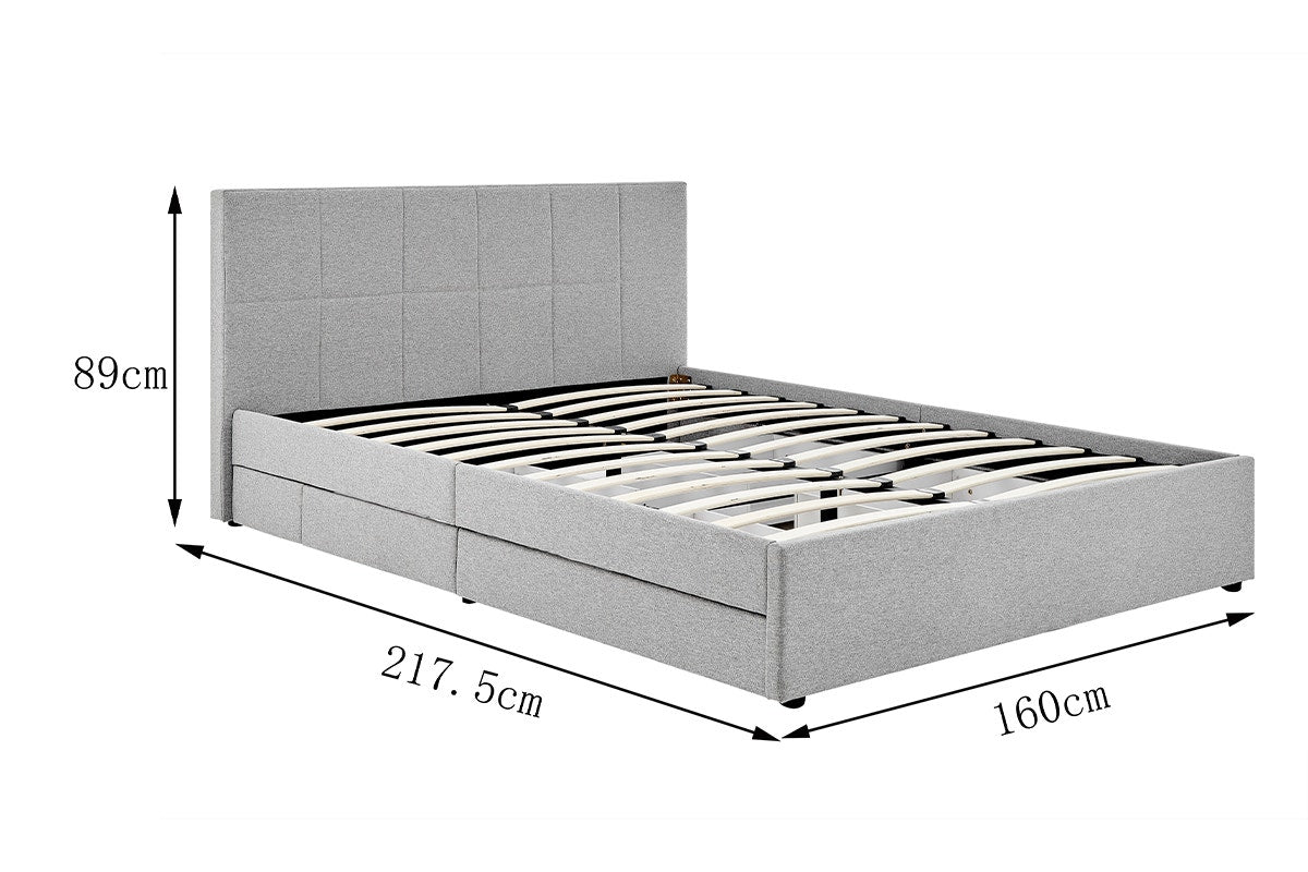 Ovela Theodore Storage Bed Frame with Drawers (Queen Grey)