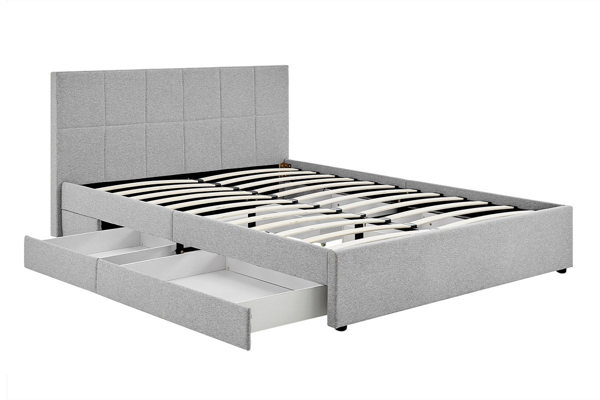 Ovela Theodore Storage Bed Frame with Drawers (Queen Grey)