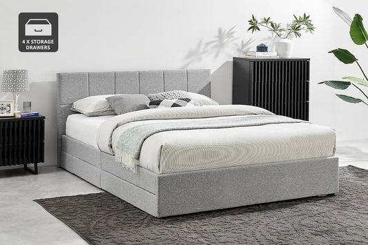 Ovela Theodore Storage Bed Frame with Drawers (Queen Grey)