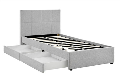 Ovela Theodore Storage Bed Frame with Drawers - Single Grey